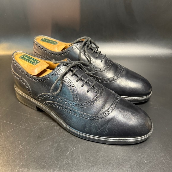 Gucci Mens Dress Shoes Black Leather Wingtip Oxford Brogue Size 8.5 - Picture 1 of 11